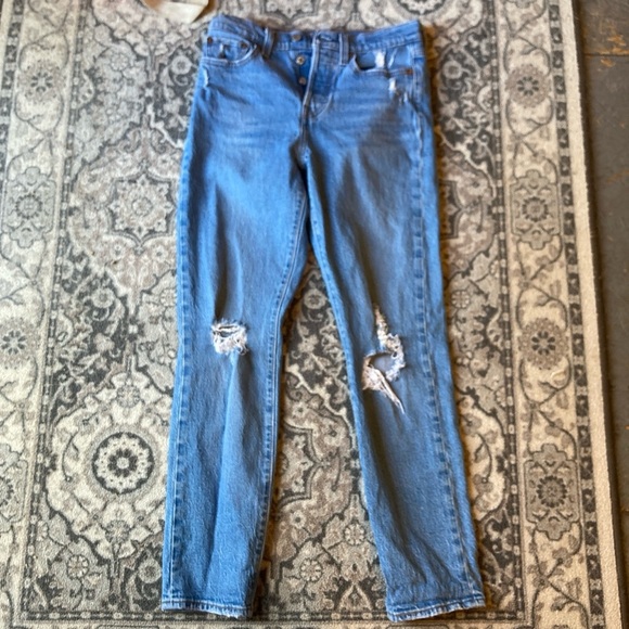 Levi's Blue Straight skinny premium Denim Jeans with Light distressing - Picture 3 of 4